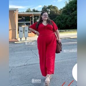 Red linen set plus size